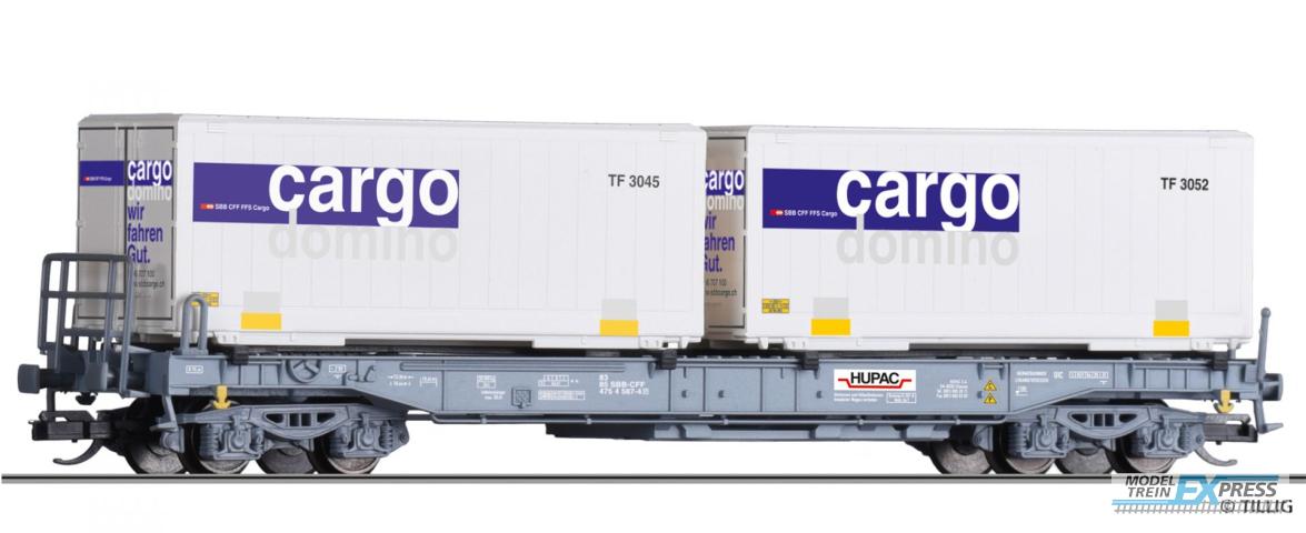Tillig 18157 Taschenwagen Sdkmms HUPAC der SBB, beladen mit zwei Wechselbehältern, Ep. V