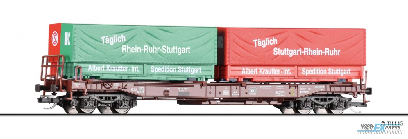 Tillig 18159 Taschenwagen Sdkms 707 der DB, beladen mit Wechselpritschen "Krautter &
Simon", Ep. IV