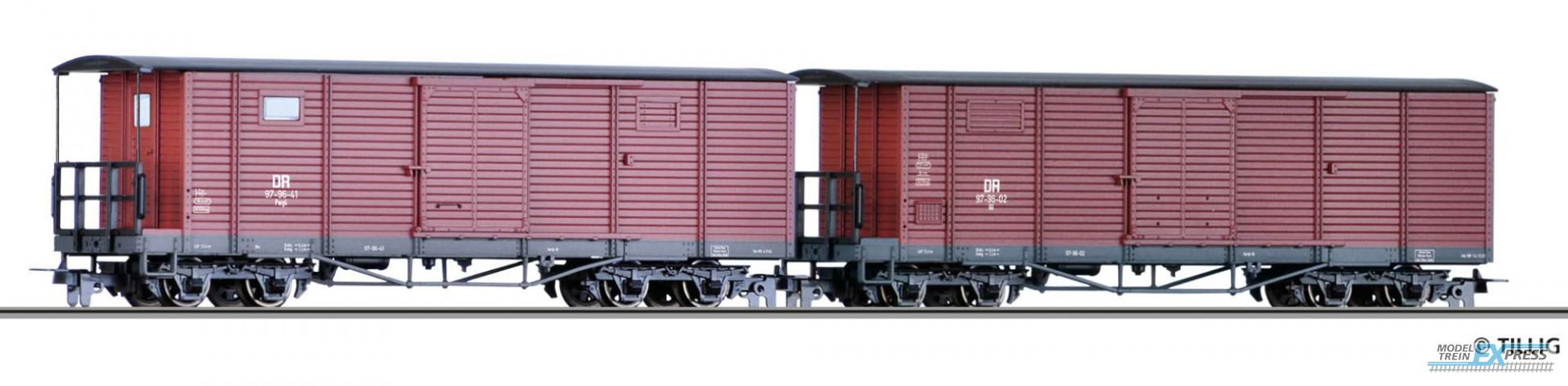 Tillig 5940 Güterwagenset der DR, bestehend aus zwei unterschiedlichen gedeckten Güterwagen, Ep. III