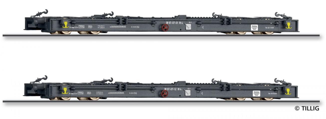 Tillig 5975 Güterwagenset der DR, bestehend aus zwei Schmalspur-Rollwagen Rf4, Ep. III
