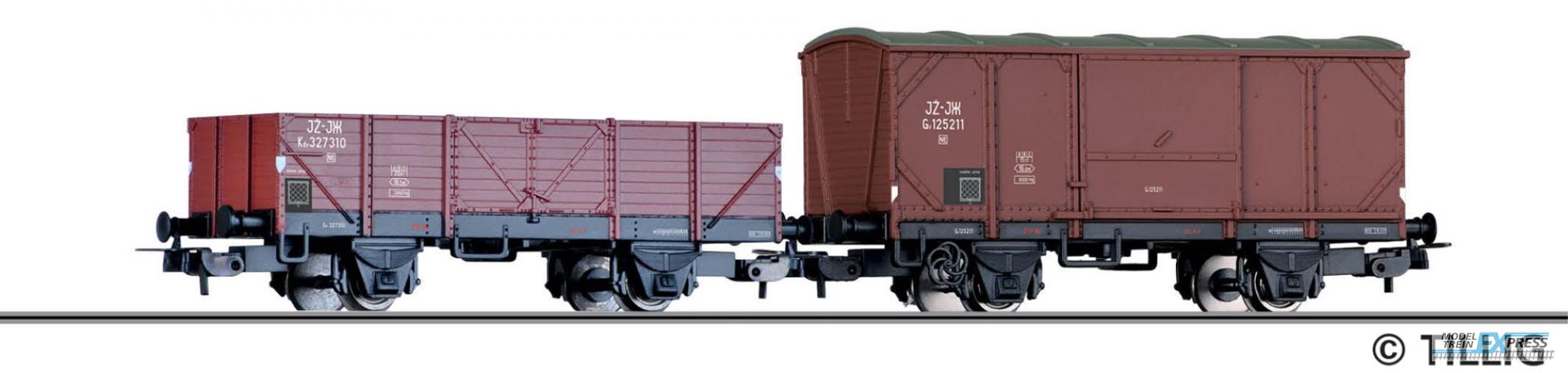 Tillig 70068 Güterwagenset der JZ, bestehend aus einem gedeckten Güterwagen und einem
offenen Güterwagen, USTC-Bauart, Ep. III