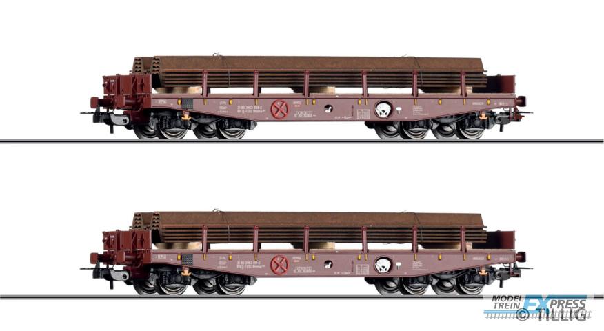 Tillig 70073 Güterwagenset der TSS Cargo a.s. (CZ), bestehend aus zwei Schwerlastwagen
Rmms 662 beladen mit Spundwänden, Ep. VI