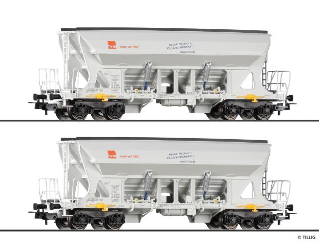 Tillig 70086 Güterwagenset der HVLE, bestehend aus zwei Selbstentladewagen Faccns, Ep. VI