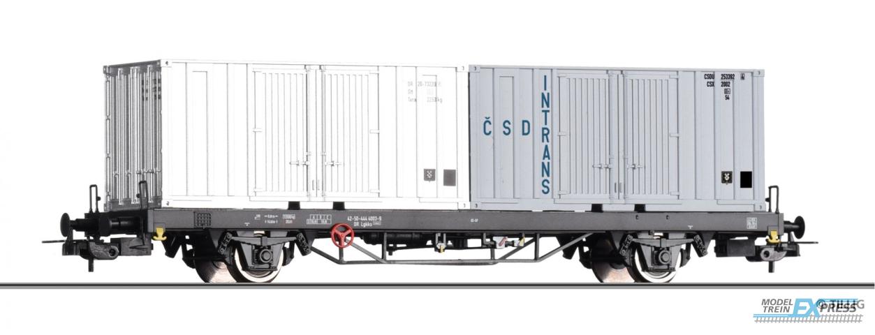 Tillig 77073 Containertragwagen Lgkks 4444 der DR, beladen mit zwei 20' Containern, Ep. IV