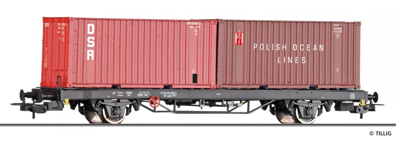 Tillig 77088 Containertragwagen Lgkks 4444 der DR, beladen mit zwei 20' Containern, Ep. IV -FORMVARIANTE-