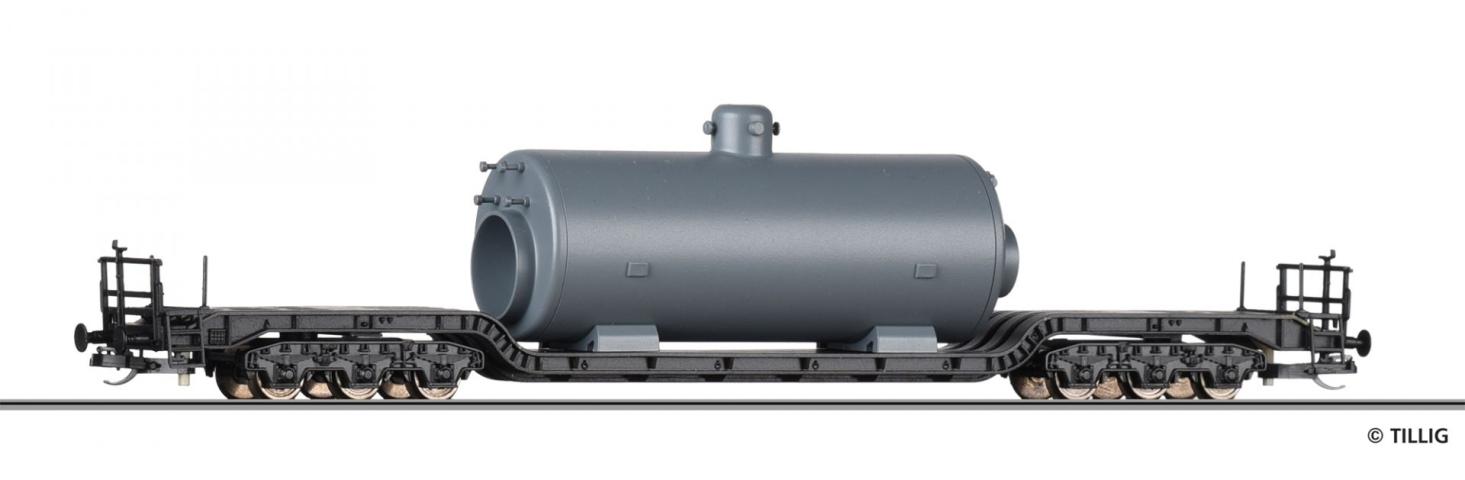 Tillig 95017 Tiefladewagen SSt 49 der DB, beladen mit Dampfkessel, Ep. III