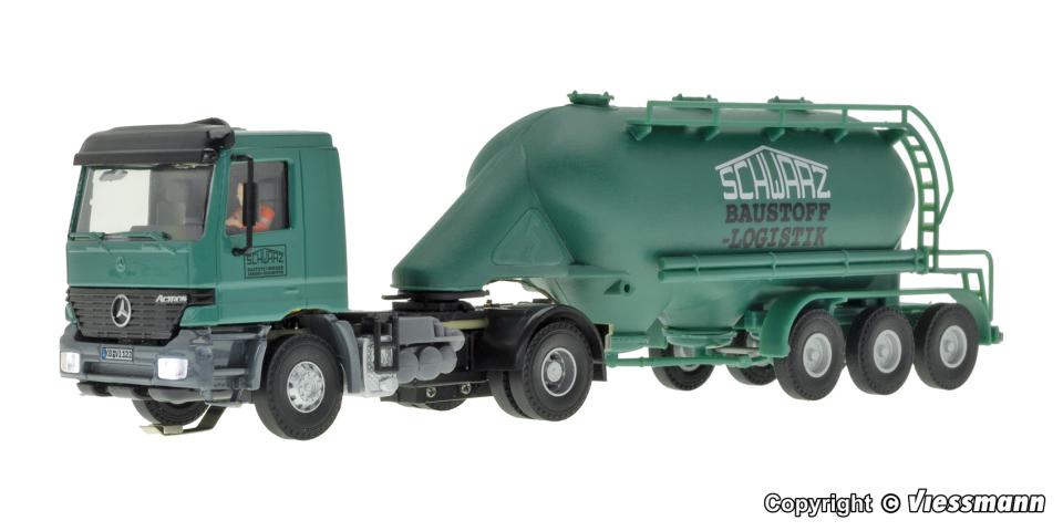 Viessmann 8122 H0 MB ACTROS 2-achs Zugmaschine mit Schwarzbau Siloauflieger SL 337, Funktionsmodell