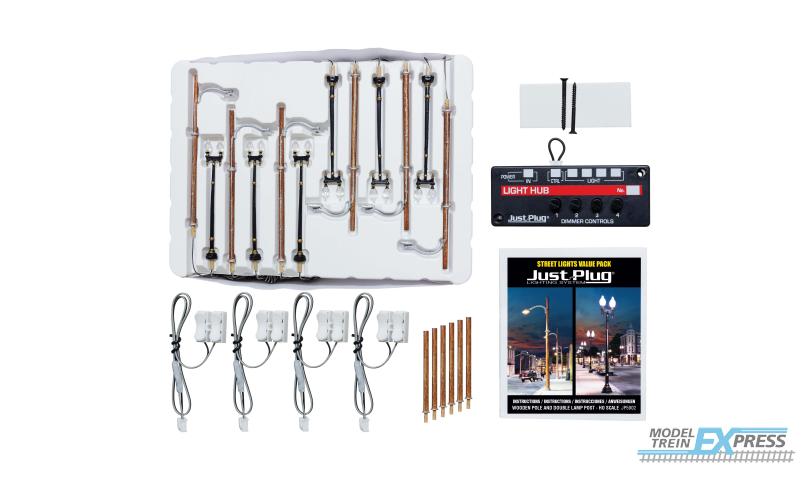 Woodland JP5902 Wooden Pole & Double Lamp Post Streetlights Value Pack (6 ea)