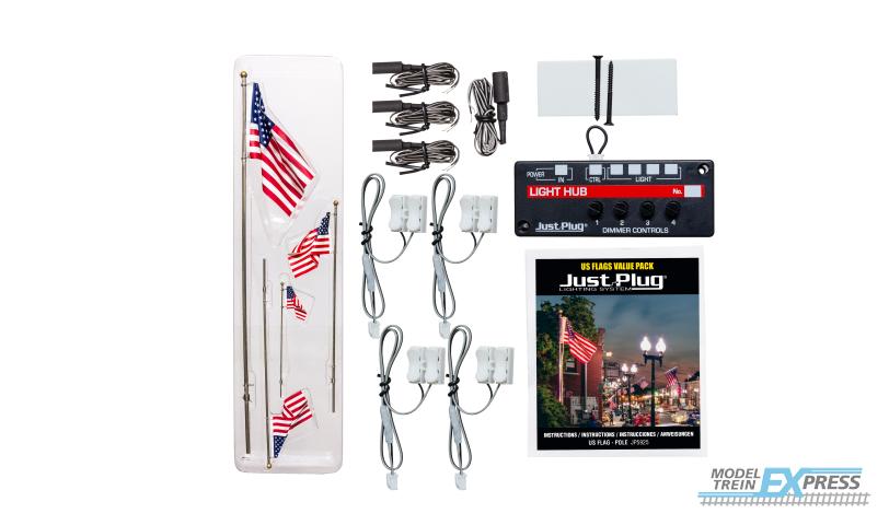 Woodland JP5925 US Flags (with Poles x4) Value Pack