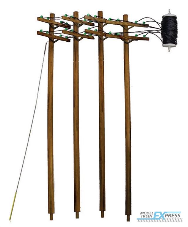 Woodland US2266 HO Wired Poles Double Crossbar